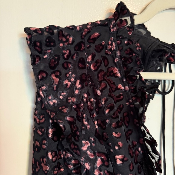 NWOT‎ ASOS Design Ruffle Wrap Leopard Burnout Velvet Mini Dress Backless Size 10 - Picture 5 of 16